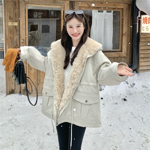 羊羔毛领派克羽绒服女2025冬季新款设计感加厚收腰显瘦白鸭绒外套图片