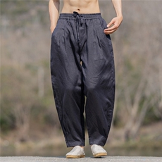 纯亚麻裤子男九分裤夏季薄款宽松脚口褶皱休闲裤，男装休闲裤，星座704A（原B229A）