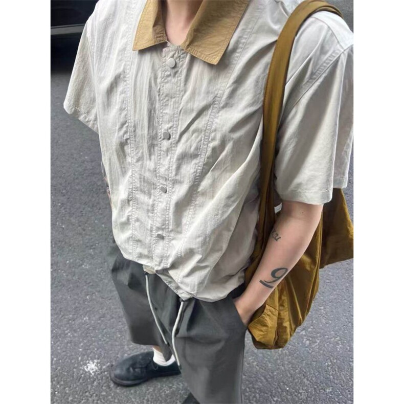 档口现货~夏季工装尼龙速干短袖衬衫拼接领下摆抽绳CT25115批45,男装T恤,星座1004-6