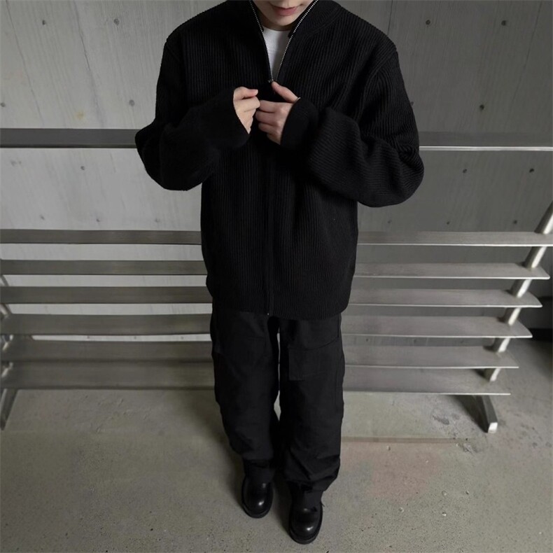 A03-P68韩cleanfit重磅双拉链高领休闲简约针织开衫慵懒风,男装卫衣,电商B323A