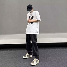 复古高街直筒阔腿男牛仔裤潮牌百搭宽松做旧水洗长裤N06035-P42，男装牛仔裤，星座308B-1
