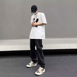 复古高街直筒阔腿男牛仔裤潮牌百搭宽松做旧水洗长裤N06035-P42图片