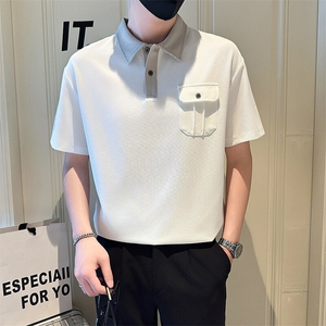 店主风社会小伙男士POLO衫新款异色翻领口袋款T恤301A-1/PL99/P55图片
