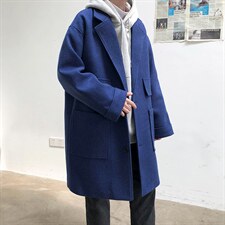 风衣中长款呢子纯色加大码百搭宽松风衣男A071-F01-P115，男装风衣，电商A071