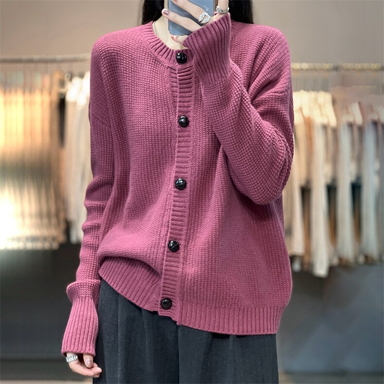 秋冬季新款女百搭显瘦时尚圆领羊毛开衫，女装羊毛衫，温贝羊绒