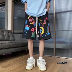 抖音品质彩虹发泡印花宽松短裤港风休闲中裤B315-K23350-p45控58图片