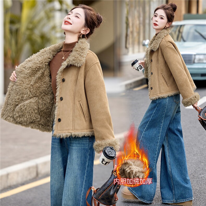 高质感羊羔毛皮毛一体冬季新款外套，女装套装/套裙，伊航服饰