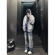 【有货】假两件格子拼接卫衣男款设计感连帽开衫外套JL97CC-特P68，男装卫衣，星座1007（原301D）