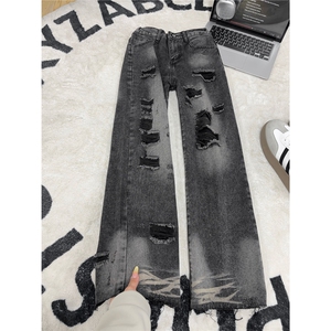 B221 美式ins高街暗黑宽松直筒破洞牛仔裤 LK25481-特P45控78图片
