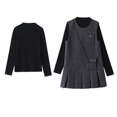 秋冬连衣裙女2024新款小个子小香千金风miu系黑色内搭背心裙穿搭，女装套装/套裙，盈茜