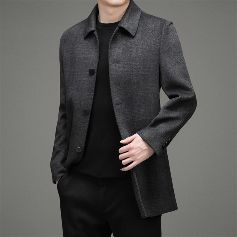 新款双面羊毛呢大衣男装冬季加厚中年商务休闲爸爸装翻领保暖外套，男装毛呢大衣，电商B212（原钱塘6029）