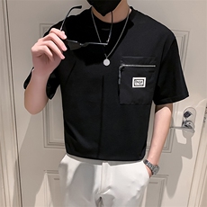 黑色2023精神小伙修身男士圆领潮款短袖T恤打底衫潮T905-P58控78，男装T恤，电商A108