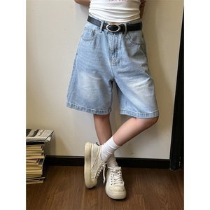 网图有货 美式复古水洗夏季五分裤男冰川蓝牛仔短裤女 A359-P45图片