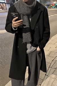 23029P128新品冬季韩版毛呢大衣男士过膝中长款宽松风衣呢子外套图片