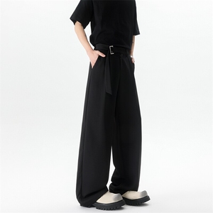8XL-M垂坠感冰丝西裤大码凉感裤子腰带直筒长裤休闲裤KZ1958/P55