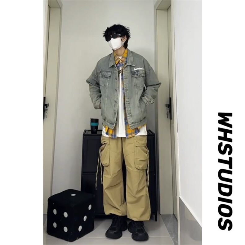 黄蓝格子长袖衬衫男美式格纹衬衣小众设计情侣外套C38-P45,男装衬衫,星座1007（原301D）