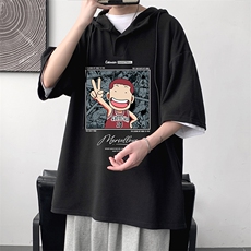 LD54392-P45NASA连帽短袖t恤男大码胖子带帽五分袖中袖，男装T恤，电商A040