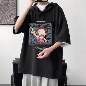 LD54392-P45NASA 连帽短袖t恤男大码胖子带帽五分袖中袖图片