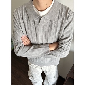 针织Polo衫男秋季英伦轻熟翻领纯色亲肤柔软打底毛衣男 MY92图片