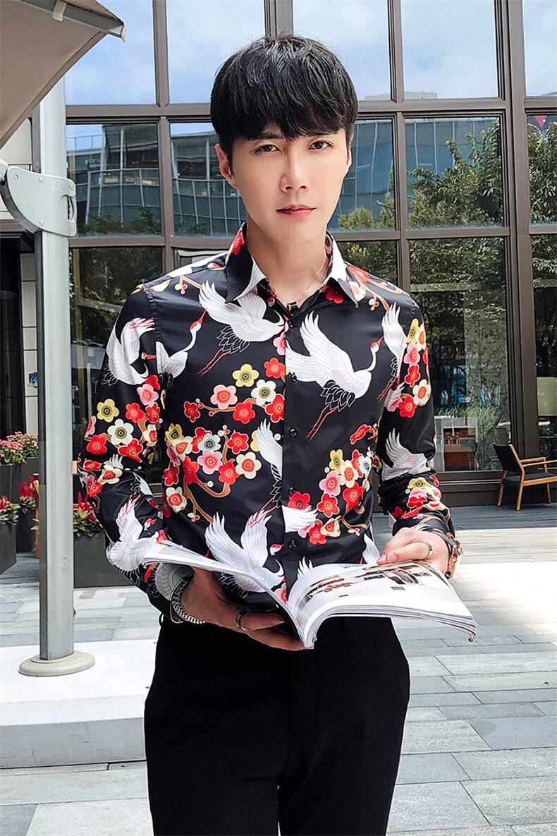 2021秋冬潮流个性花衬衫男长袖韩版休闲印花衬衣A470-CS109,男装衬衫,电商A207
