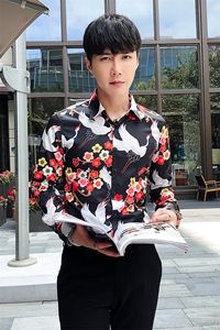2021秋冬潮流个性花衬衫男长袖韩版休闲印花衬衣A470-CS109图片
