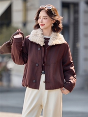 时尚羊羔毛领加绒派克服外套女2025冬季新款休闲气质保暖棉服上衣，女装短外套，印象茜
