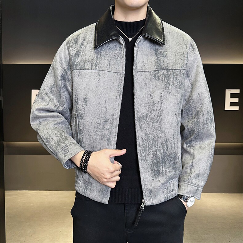 标50白鸭绒羽绒服男拼皮翻领潮款上衣休闲外套B317/2533/P195,男装羽绒服,电商B317