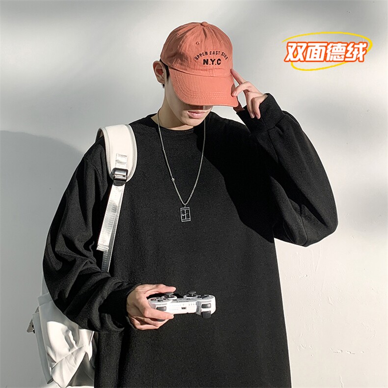 冬款美式大码纯色圆领内搭打底衫保暖双面德绒长袖T恤T21658-P38,男装T恤,电商A001-1