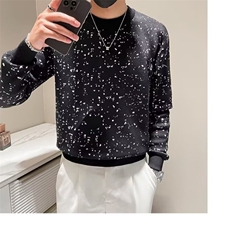 秋冬季保暖重工烫钻满天星星针织线衣男士修身潮流打底衫S596/P64，男装针织衫/毛衣，星座506