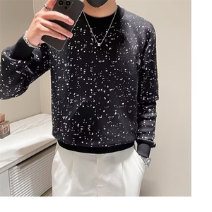 秋冬季保暖重工烫钻满天星星针织线衣男士修身潮流打底衫S596/P64图片