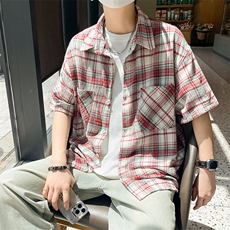 文艺格子衬衫男士短袖韩版潮流2024秋夏新款ins宽松外套CY807-P34，男装衬衫，星座412-3
