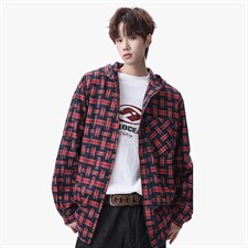 衬衫男春季新款港风宽松连帽大码格子长袖衬衣CS1982-P42，男装衬衫，星座214-3
