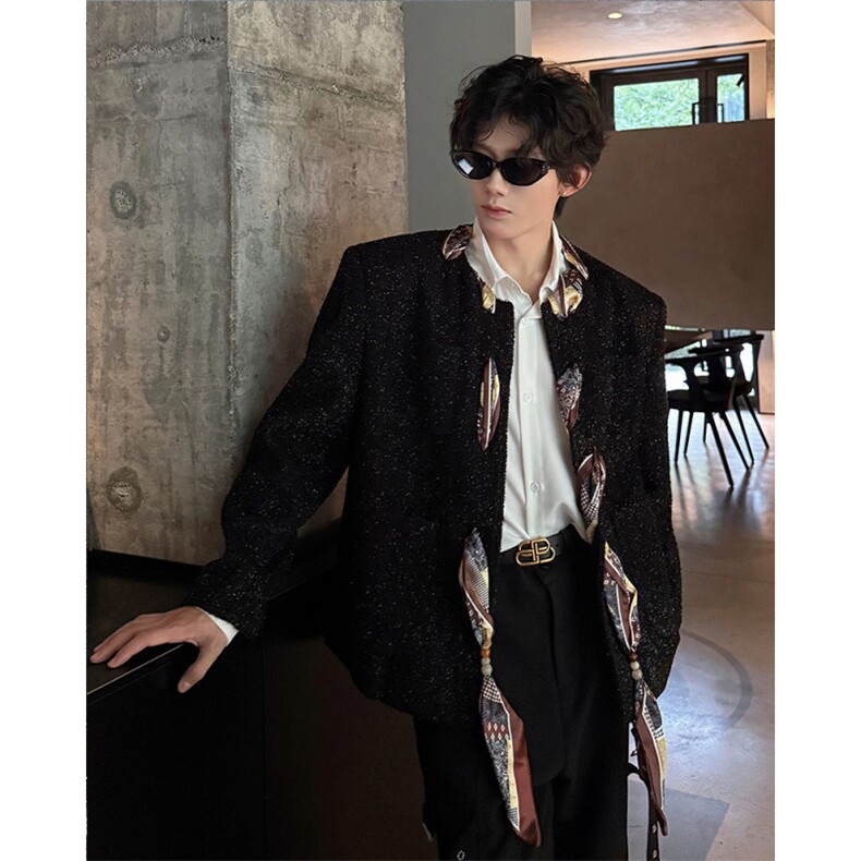 25秋冬男士设计感满天星亮丝小香风毛呢夹克外套XXF50-P158图片