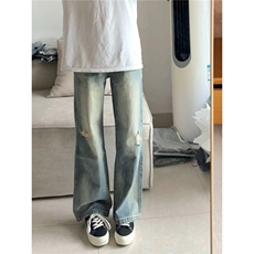 原版质量蓝色半松紧腰微喇破洞牛仔裤AM434P47，男装牛仔裤，星座1013-5