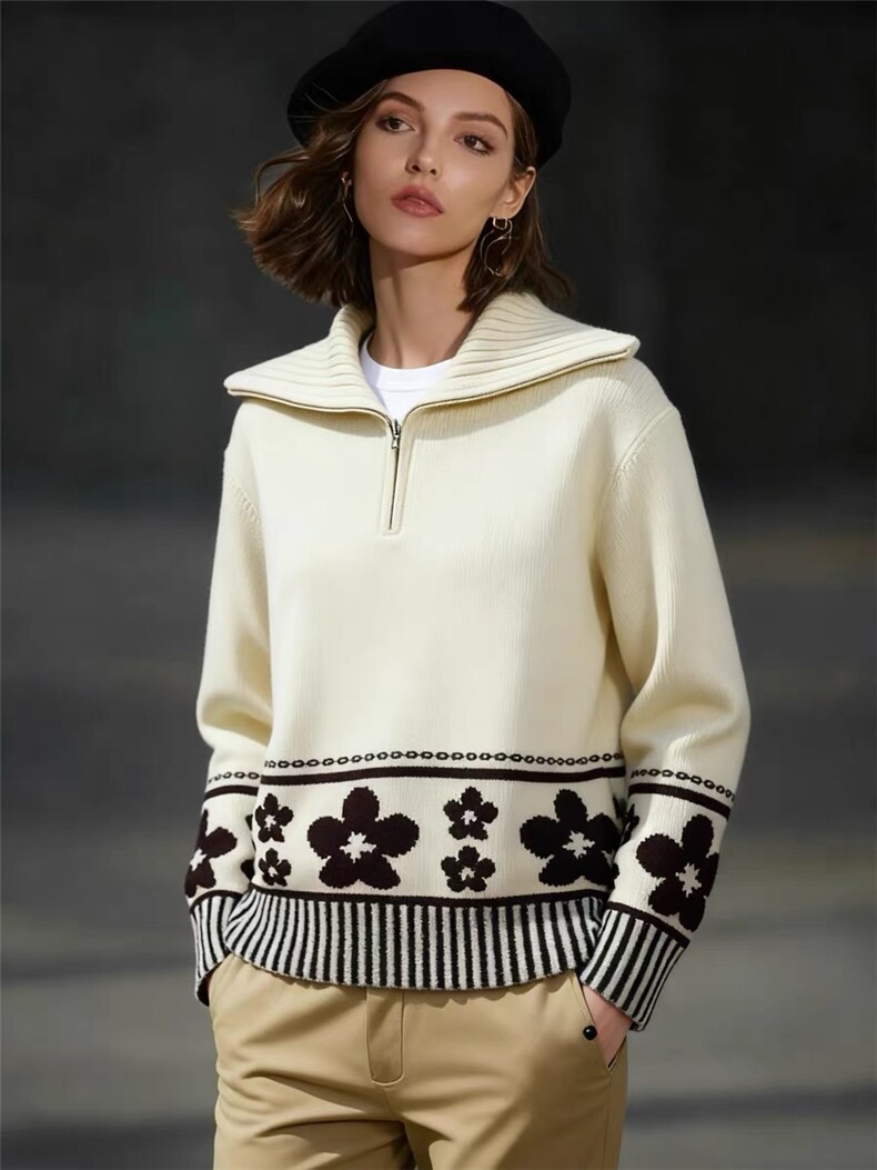 2025年秋季时尚百搭通勤简约休闲半拉链，女装针织衫/毛衣，晨旭羊绒