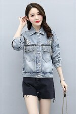 2021春季新款简约潮流时尚气质翻领短款牛仔外套，女装牛仔外套，魅影