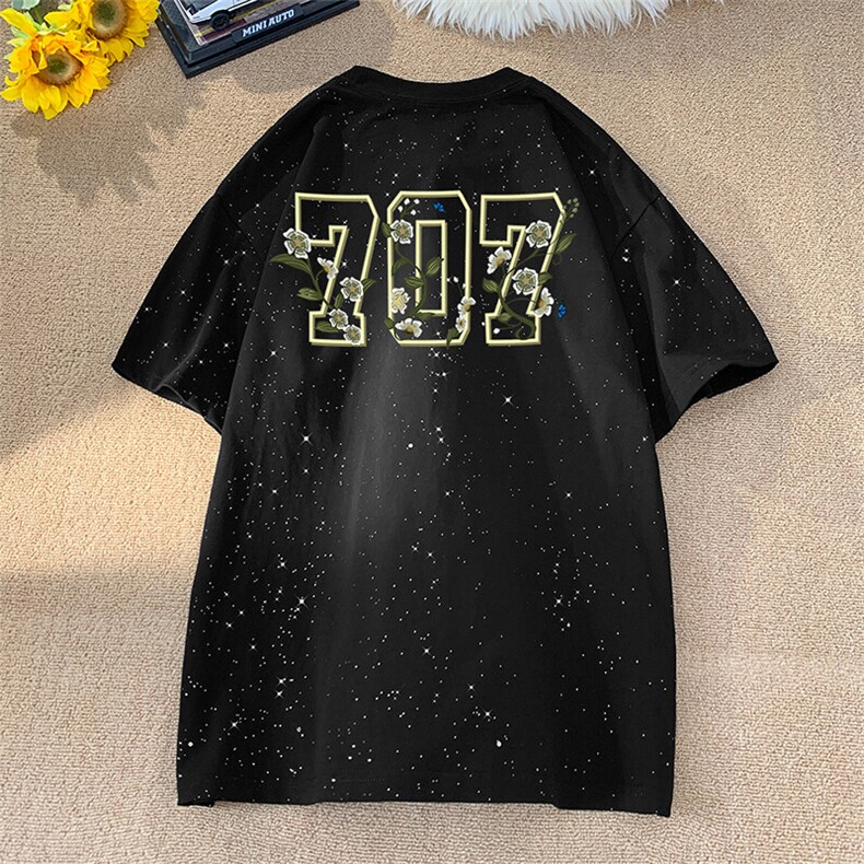 可48小时发货支持抖音得物来样二开美式满天星亮片短袖T恤MTX638,男装T恤,电商A486-1