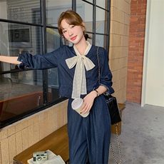 复古牛仔套装女春季新款小香风一整套穿搭韩系流行阔腿裤两件套，女装连衣裙，2C108