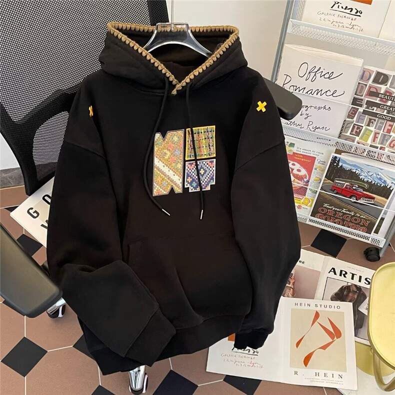 秋款男连帽卫衣十字架毛巾图案刺绣宽松夹克WY8052P60,男装夹克,星座1013-1