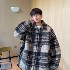 毛圈呢加厚冬装外套牛角扣潮牌毛呢子大衣夹克832P118，男装夹克，电商A458A