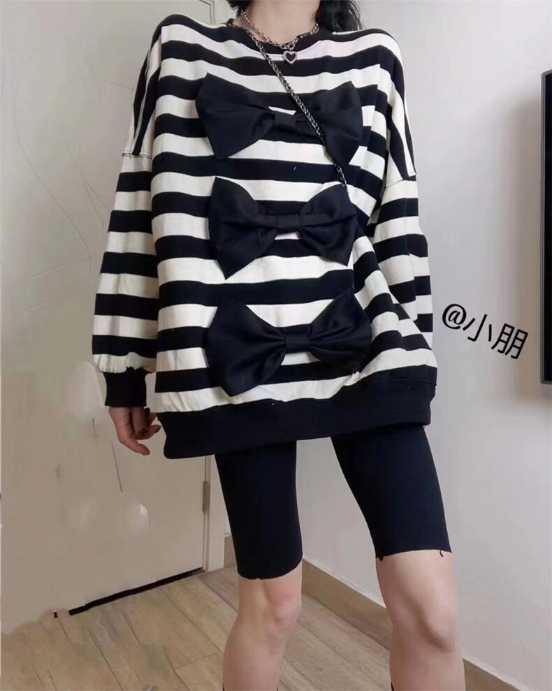 蝴蝶结条纹卫衣，女装卫衣/绒衫，依依莱客