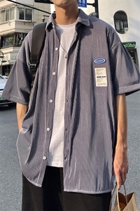 1港风情侣贴布衬衫大码M-5XL网红潮短袖衬衫男DCS7813P45控68图片