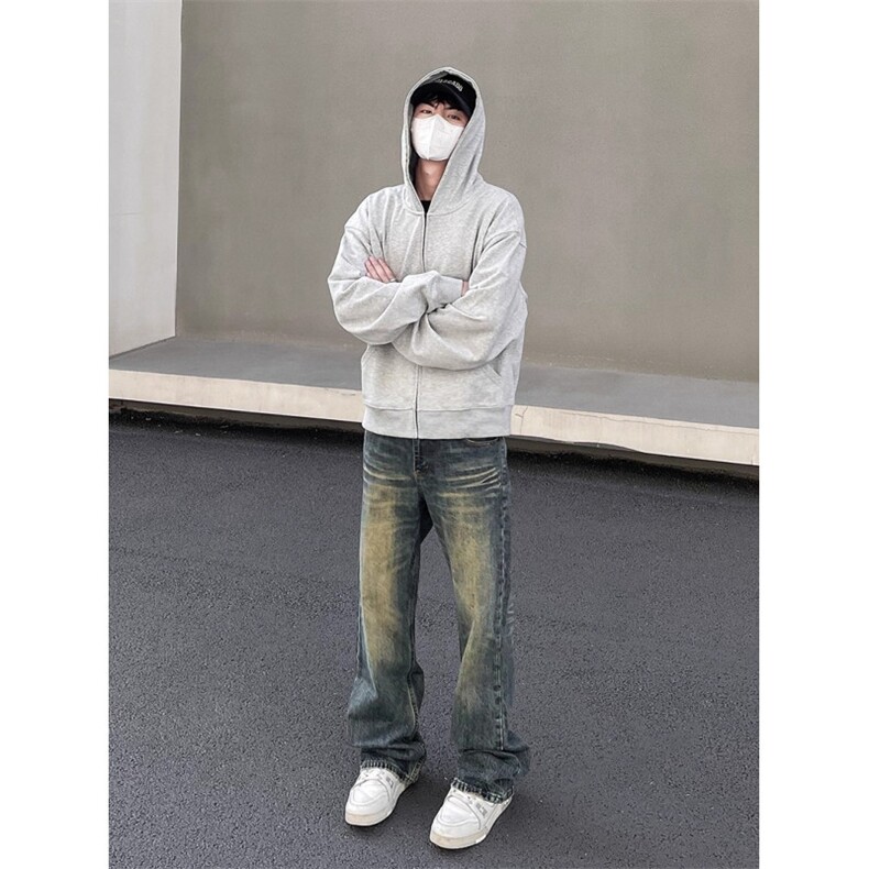 现货！闪电纹cleanfit高街牛仔裤口袋设计感微喇直筒裤R2011-P58,男装牛仔裤,星座1005-6