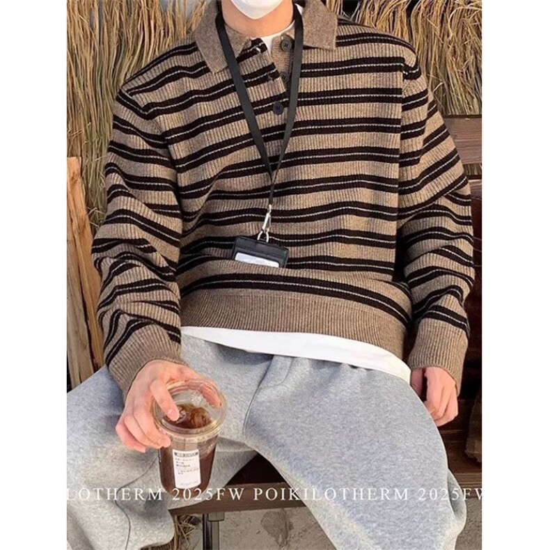 男士秋冬季套头毛衣针织衫polo翻领毛衣复古条纹上衣M7805,男装针织衫/毛衣,星座1116A（原606A-3）