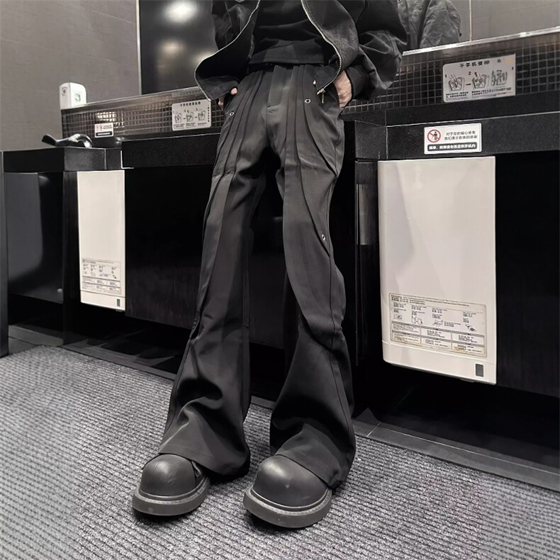 美式解构小众设计高级感微喇叭西裤男高街修身重磅垂感休闲裤长裤，男装西裤，星座813-2