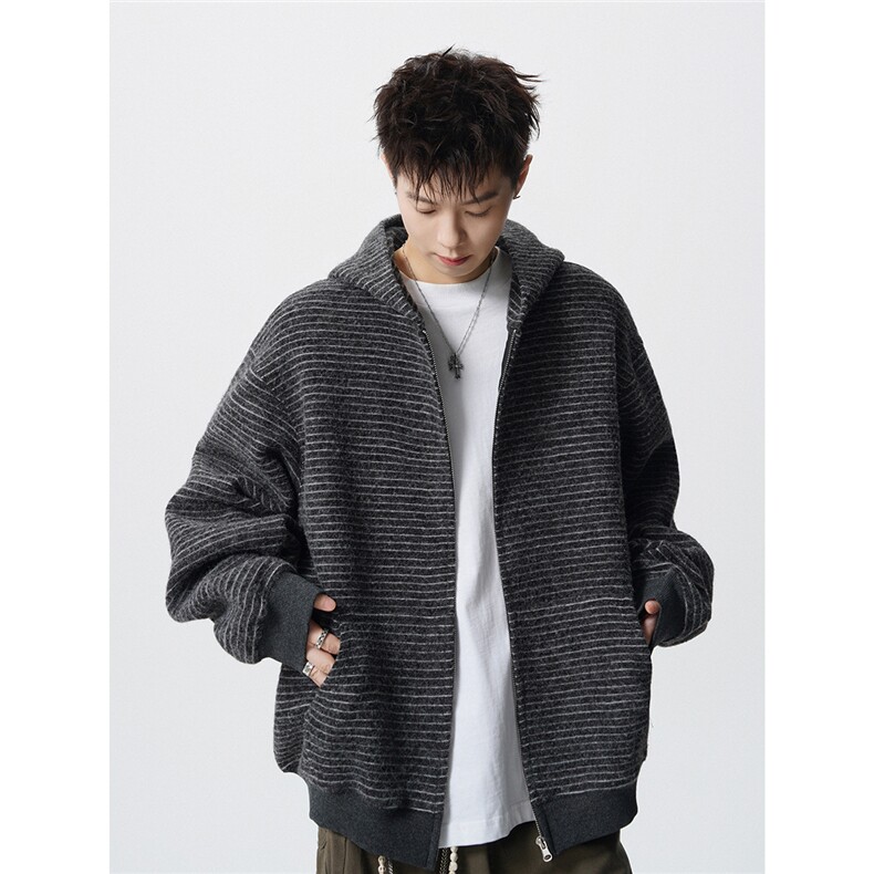 可二开美式条纹连帽拉链卫衣男无影墙S-XL开衫卫衣78113特P65控98，男装卫衣，星座227-7