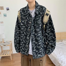 秋季牛仔夹克男日系潮流青年宽松休闲腰果花牛仔衣外套JK841-P70，男装夹克，星座1008