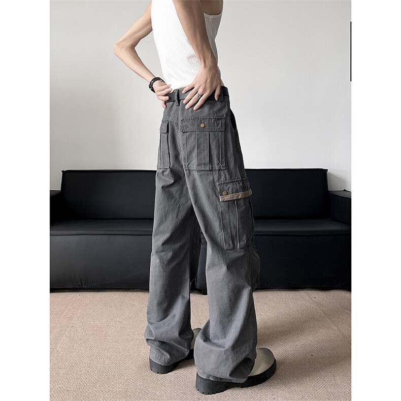 水洗做旧美式复古工装裤男女宽松直筒伞兵裤潮牌休闲裤子p65，男装休闲裤，电商D315A