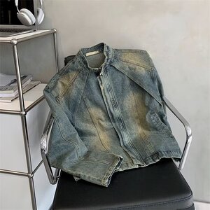 现货复古宽松蓝泥做旧立领牛仔外春秋季做旧男装夹克  JN1229-P75图片