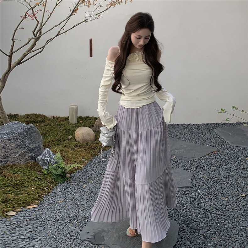 新款已出大货花朵上衣浅紫色半裙套装193a-833-p140k200图片